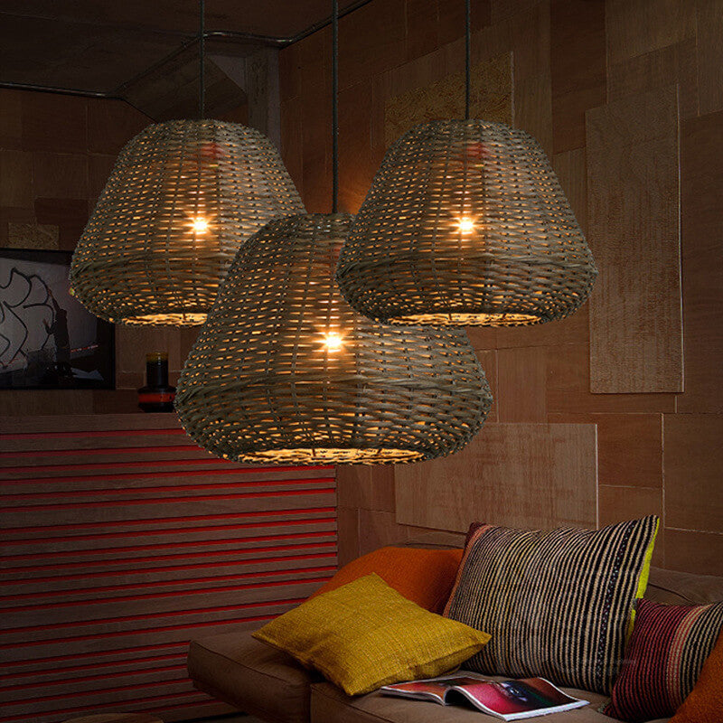 Modern Rattan Vintage Southeast Asian Style 1-Light Pendant Light