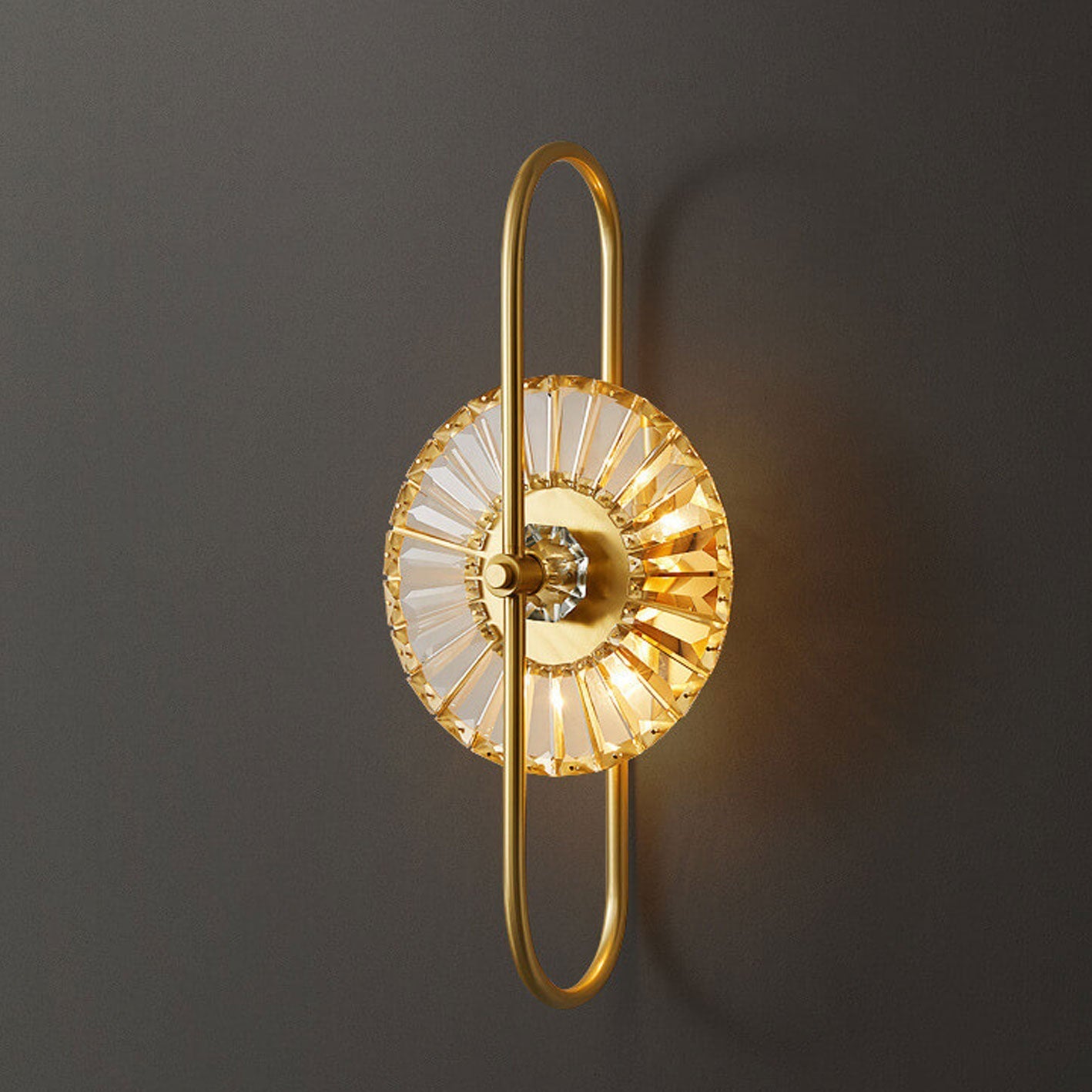 Nordic Luxury Brass Crystal Geometric Ring 2/3 Light Wall Sconce Lamp