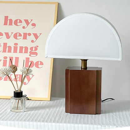 Vintage Semicircle Fabric Wooden Base 1-Light Table Lamp