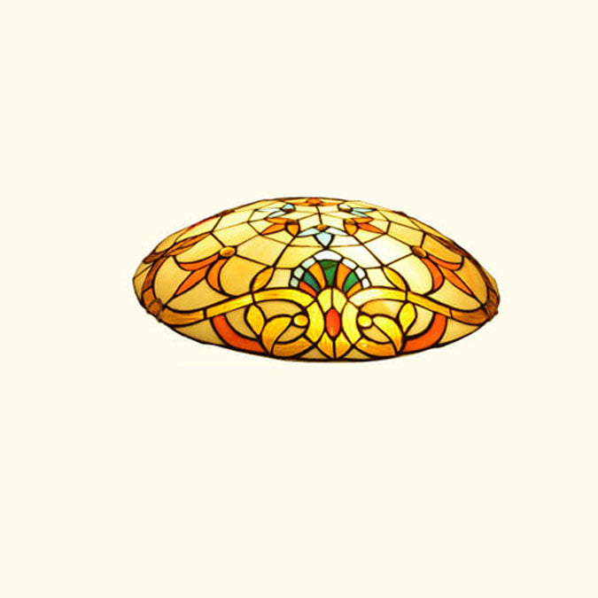 European Tiffany Baroque Round Stained Glass 2/3/4 Light Flush Mount Ceiling Light