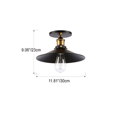 Contemporary Industrial Iron Conical Shade 1-Light Semi-Flush Mount Ceiling Light For Hallway