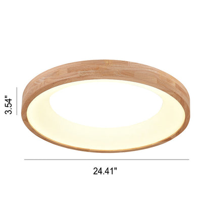 Nordic Minimalist Log Wood Round LED Flush Mount Ceiling Light