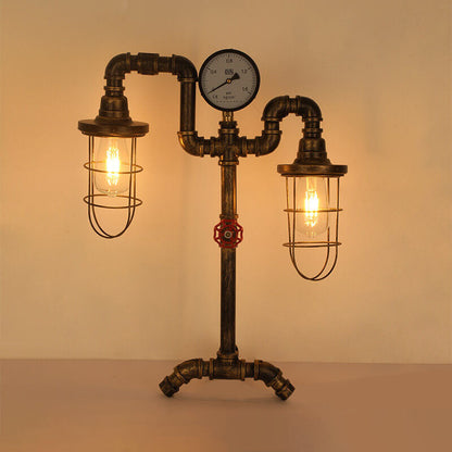 Industrial Vintage Wrought Iron Water Pipe 2-Light Table Lamp