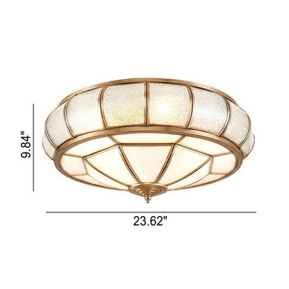 European Style Luxury Brass Glass Drum Cage 3/4/6 Light Flush Mount Ceiling Light