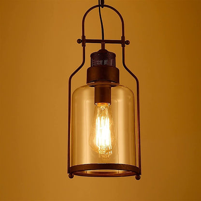 Industrial Vintage Glass Bottles Iron 1-Light Pendant Light
