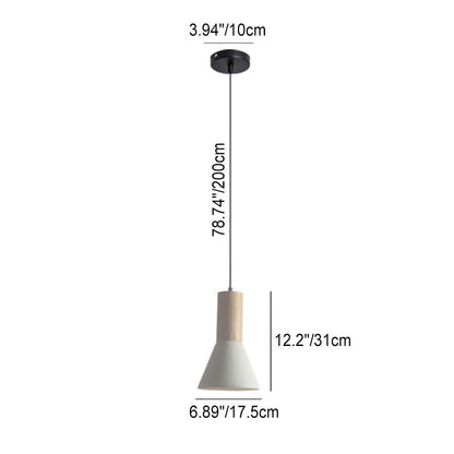 Modern Minimalist Tapered Trumpet Wood White Sandstone 1-Light Pendant Light