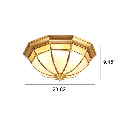 European Brass Glass Round Flower Pattern 3/4/6 Light Flush Mount Ceiling Light