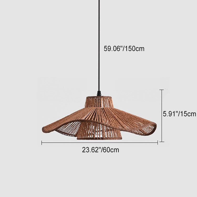 Traditional Vintage Weaving Iron Paper Rope Hat Cylinder 1-Light Pendant Light For Dining Room