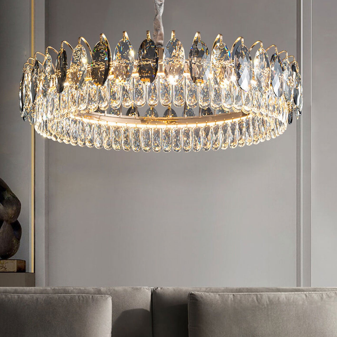 European Light Luxury Round Crystal LED Chandelier