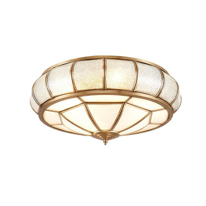 European Style Luxury Brass Glass Drum Cage 3/4/6 Light Flush Mount Ceiling Light