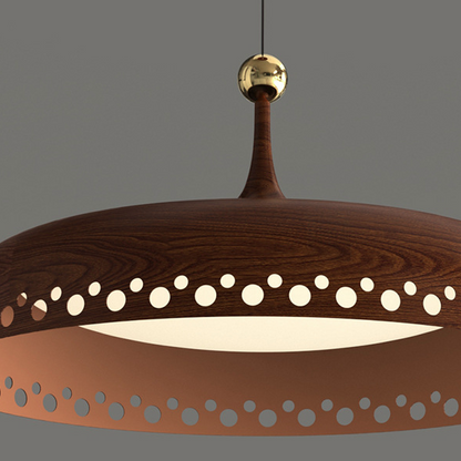 Modern Transitional Iron Faux Woodgrain Acrylic Round LED Pendant Light For Bedroom