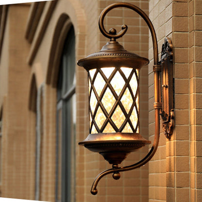 European-style Retro Pineapple Pattern Aluminum Glass Waterproof LED Outdoor Wall Sconce Lamp