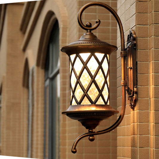 European-style Retro Pineapple Pattern Aluminum Glass Waterproof LED Outdoor Wall Sconce Lamp