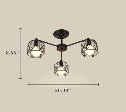 Wrought Iron 3-Light Geometric Lampshade Chandeliers