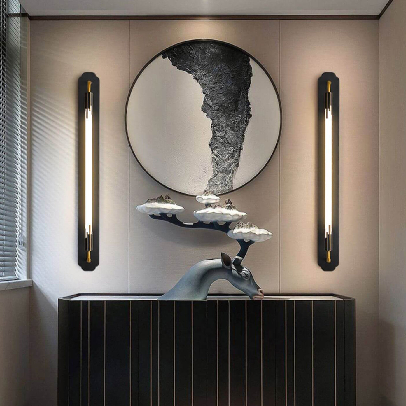 Modern Minimalist All Copper Straight Strip LED Wall Sconce Lamp