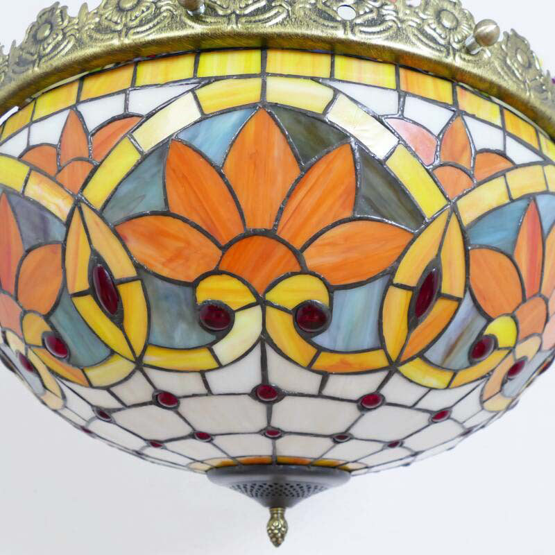 Traditional Vintage Half Round Table Teardrop Iron Glass 5/8 Light Pendant Light For Living Room