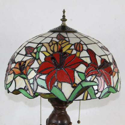 Tiffany European Retro Flowers Stained Glass Pull Cord 1-Light Table Lamp