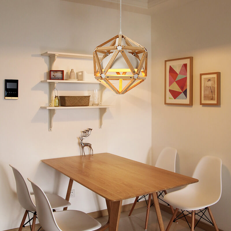 Industrial Simple Wooden 1-Light Rhombus Pendant Light