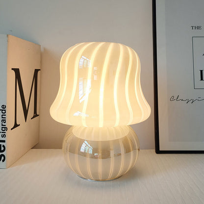 French Cream Handmade Glass Mushroom 1-Light Table Lamp