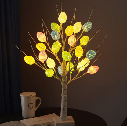 Modern Creative Holiday Decorative Colorful Egg Simulation Tree Plastic LED Table Lamp