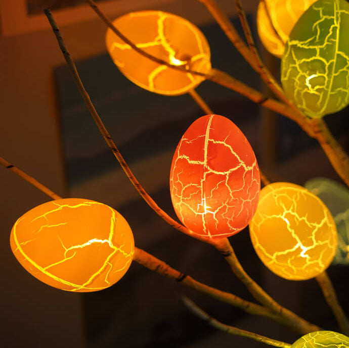 Modern Creative Holiday Decorative Colorful Egg Simulation Tree Plastic LED Table Lamp