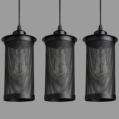 Traditional Vintage Cylinder Iron 1-Light Pendant Light For Living Room