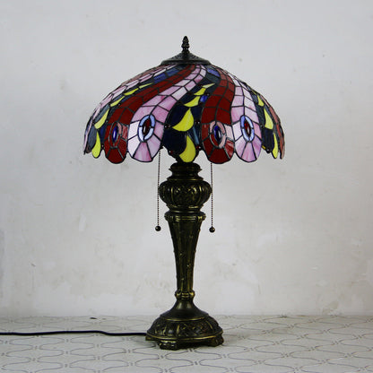 European Vintage Tiffany Dragonfly Peacock Glass Resin 1-Light Table Lamp