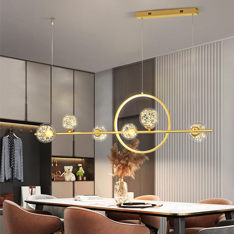 ثريا جزيرة LED دائرية طويلة من السيليكون والزجاج بتصميم عصري بسيط لغرفة الطعام