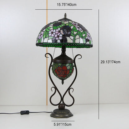 Tiffany European Vintage Floral Stained Glass Round Pot 3-Light Table Lamp