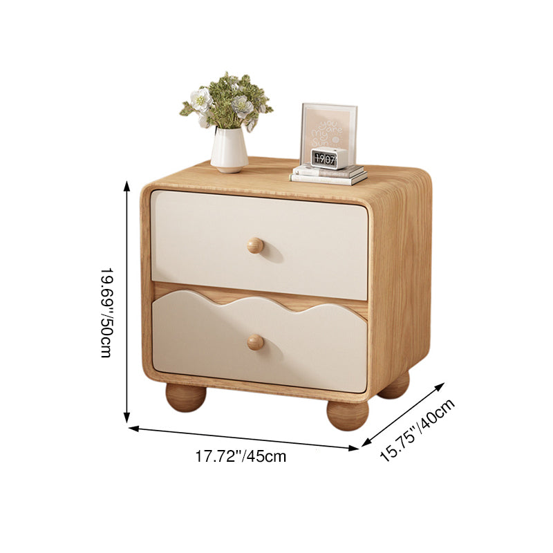 Modern Minimalist Rectangular Cat-Scratch-Resistant Leather Solid Wood Nightstand 2-Drawer For Bedroom
