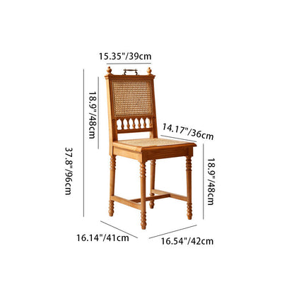 Traditional Vintage Square Wood Rattan Chair Backrest Armless For Dining Room