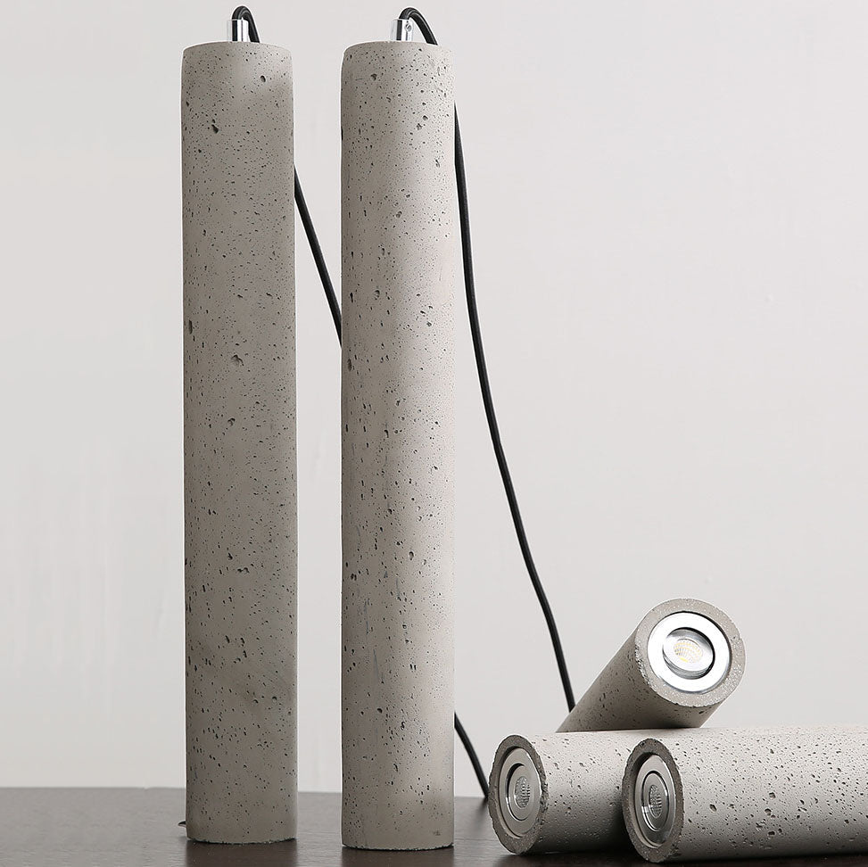 Contemporary Industrial Cylindrical Rough Texture Cement 1-Light Pendant Light For Living Room