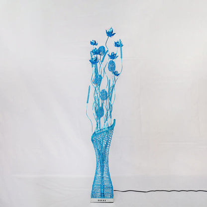 Rustic Romantic Handmade Lotus Flower Cluster Aluminum Frame LED Standing Floor Lamp