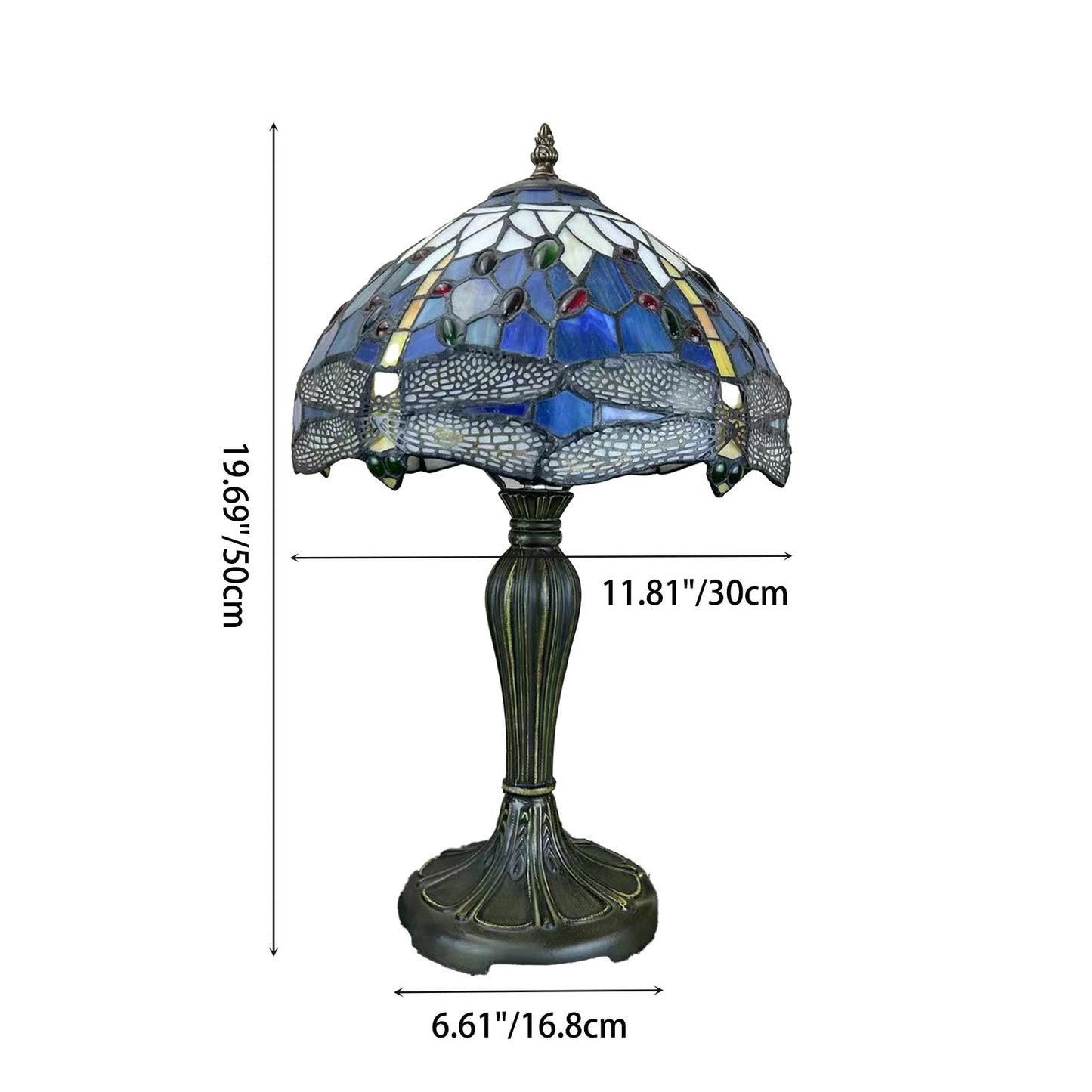 Traditional Tiffany Metal Glass Dome Grape Flower Dragonfly Butterfly 1-Light Table Lamp For Bedside