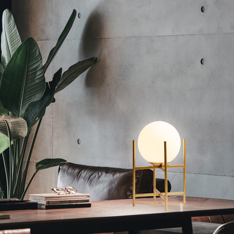 Nordic Minimalist Glass Round Ball Iron Shelf Base 1-Light Table Lamp