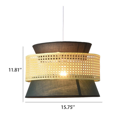 Modern Rattan Japanese Drum Shape 1-Light Pendant Light