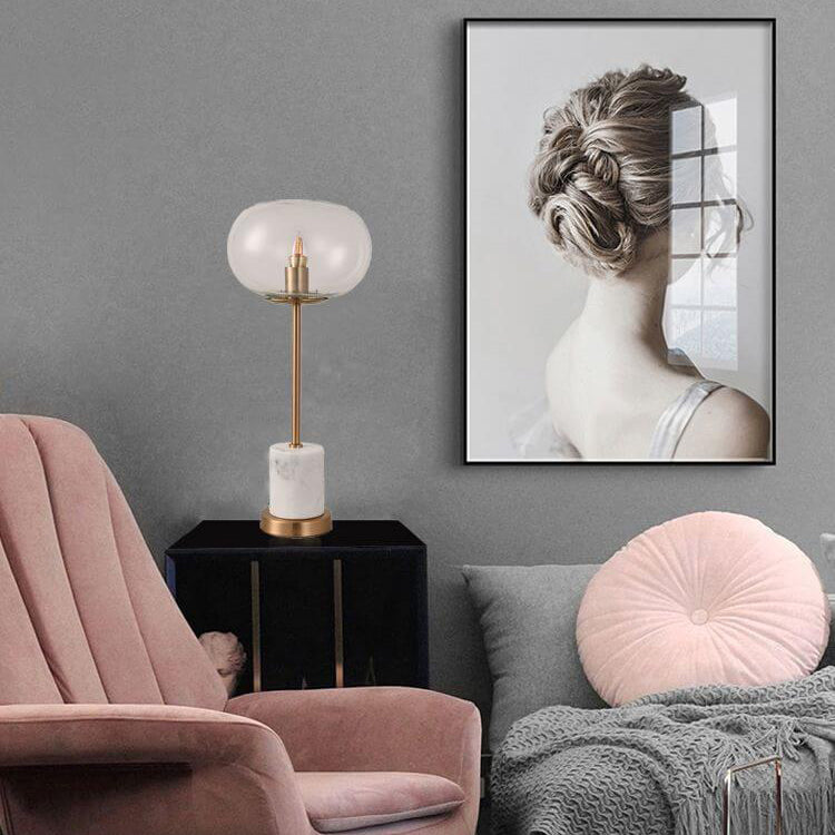 Modern Creative Glass Orb Marble Base 1-Light LED Table Lamp