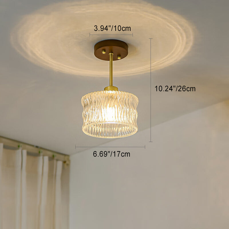 Contemporary Luxury Flower Copper Glass 1-Light Semi-Flush Mount Ceiling Light For Hallway