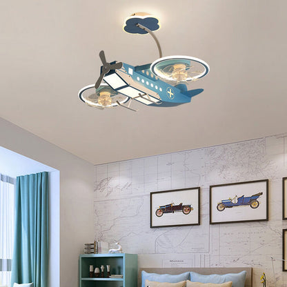 Creative Cartoon Aircraft Kids Flush Mount Ceiling Fan Light