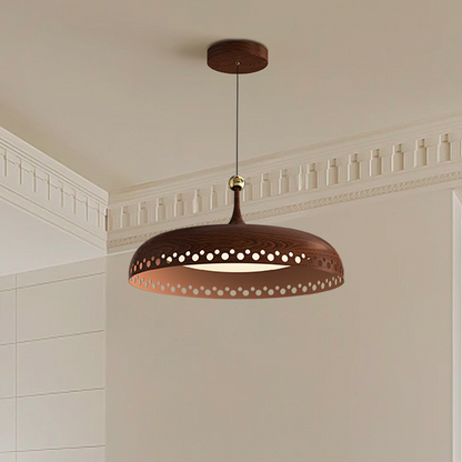 Modern Transitional Iron Faux Woodgrain Acrylic Round LED Pendant Light For Bedroom