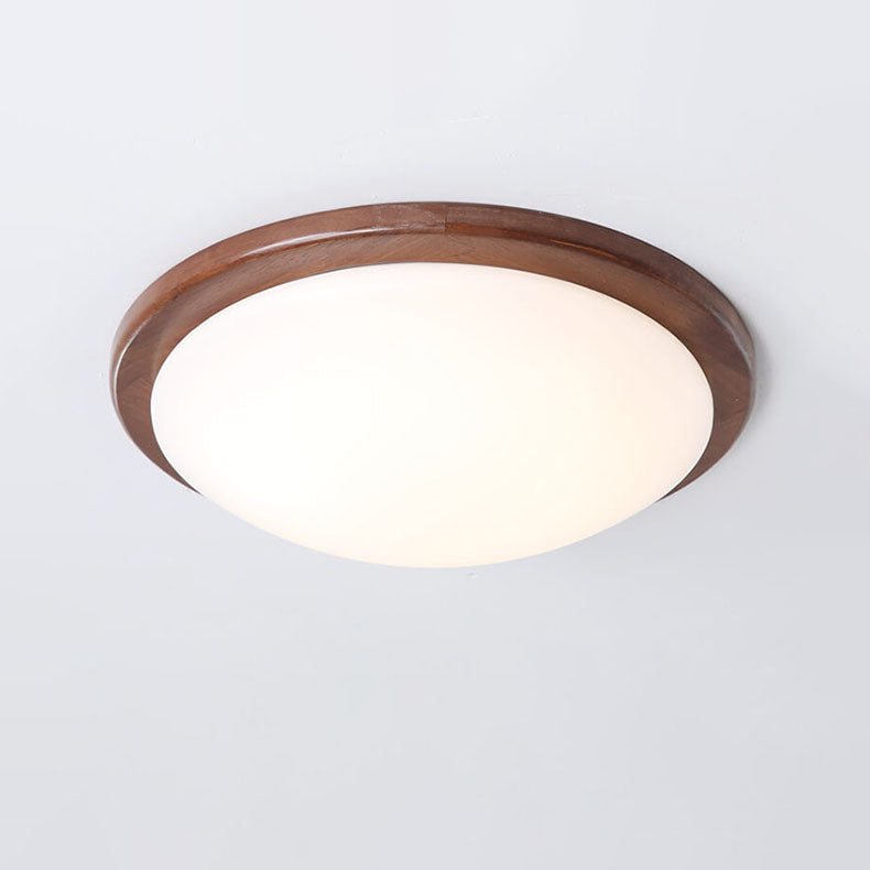 Modern Chinese Walnut Round LED Flush Mount Ceiling Light