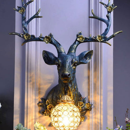 Retro Creative Fortune Deer Head Resin 1-Light Wall Sconce Lamp