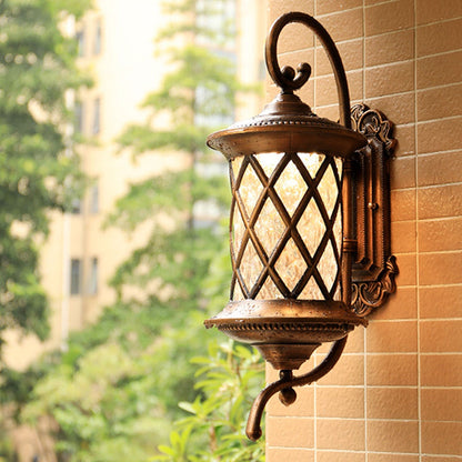 European-style Retro Pineapple Pattern Aluminum Glass Waterproof LED Outdoor Wall Sconce Lamp