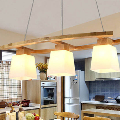 Nordic Minimalist Solid Wood Glass Island Light 3-Light Chandelier
