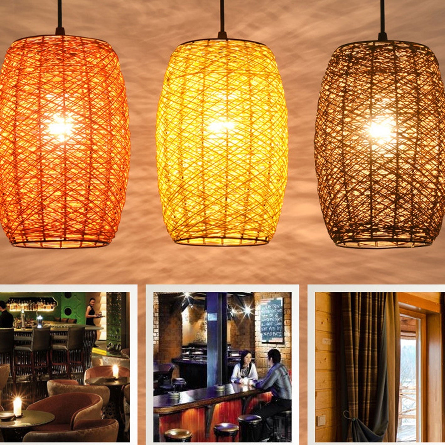Modern Rustic Rattan Cylindrical 1-Light Pendant Light