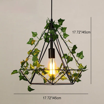 Contemporary Retro Iron Hemp Rope Simulated Greenery Diamond Sakura Leaf 1-Light Pendant Light For Dining Room