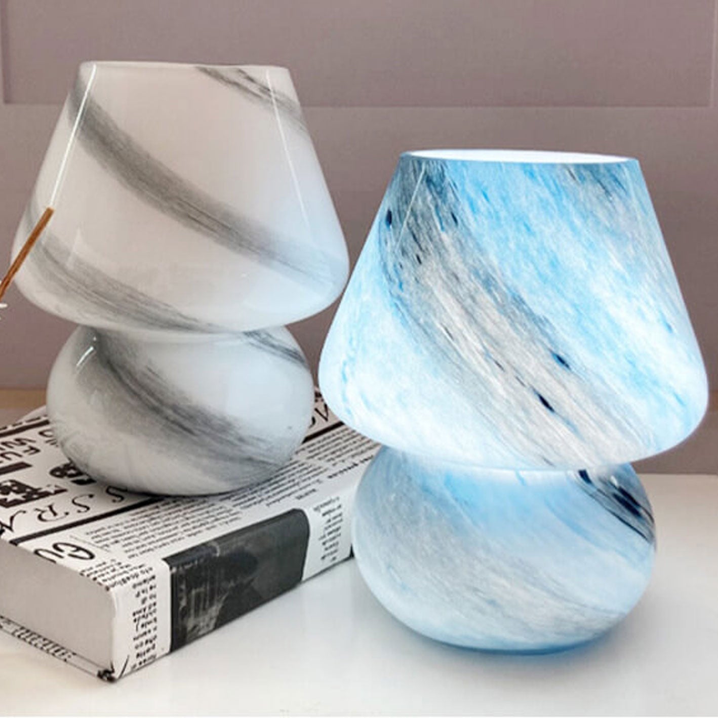 Creative Handmade Glass Planet Design Mushroom 1-Light Table Lamp