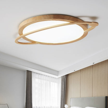 Modern Wooden Acrylic Shade Planet Design LED Flush Mount Light