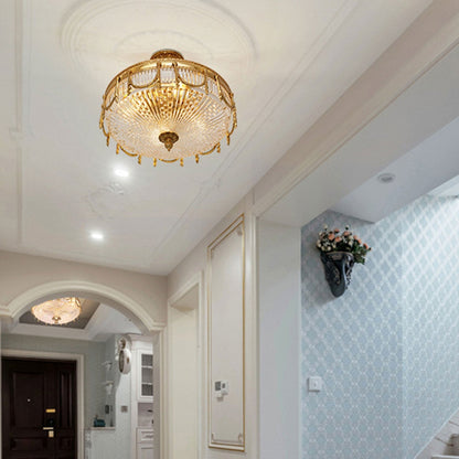 European Light Luxury All-copper Glass Round 4-Light Flush Mount Ceiling Light