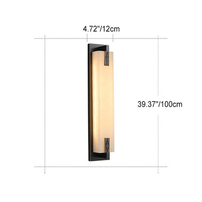 Modern Transitional Rectangular Copper Marble LED Outdoor Wall Sconce Lamp For Outdoor Patio